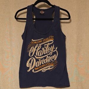 Harley-Davidson Dark Blue Tank with Bling Gold Logo